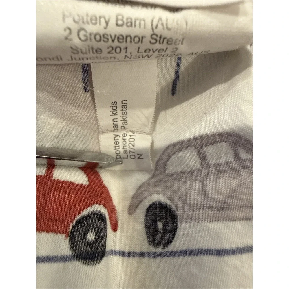 Pottery Barn‎ kids Twin Flat Sheet- Transportation Cars Blue Red Gray White